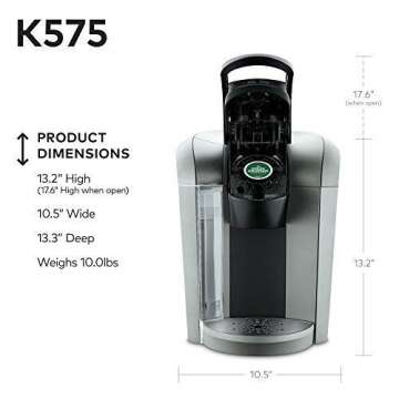 Keurig K575 Coffee Maker, Single Serve K-Cup Pod Coffee Brewer, Programmable Brewer, 80 ounces, Platinum
