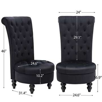 ECOTOUGE 2PC Velvet High Back Accent Chair for Living Room, Royal Design Throne Chairs with Upholstered Tufted for Bedroom, Black