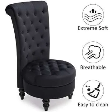 ECOTOUGE 2PC Velvet High Back Accent Chair for Living Room, Royal Design Throne Chairs with Upholstered Tufted for Bedroom, Black