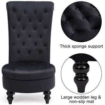 ECOTOUGE 2PC Velvet High Back Accent Chair for Living Room, Royal Design Throne Chairs with Upholstered Tufted for Bedroom, Black