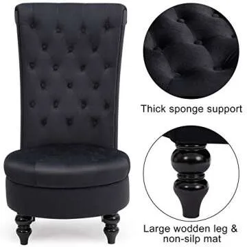 ECOTOUGE 2PC Velvet High Back Accent Chair for Living Room, Royal Design Throne Chairs with Upholstered Tufted for Bedroom, Black