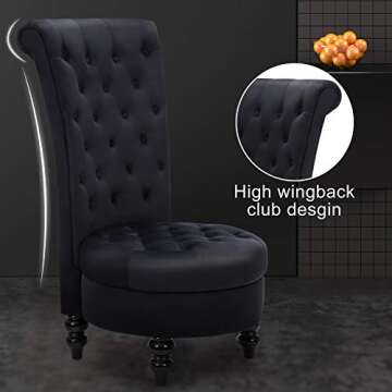 ECOTOUGE 2PC Velvet High Back Accent Chair for Living Room, Royal Design Throne Chairs with Upholstered Tufted for Bedroom, Black