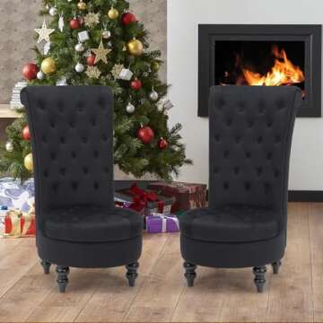 ECOTOUGE 2PC Velvet High Back Accent Chair for Living Room, Royal Design Throne Chairs with Upholstered Tufted for Bedroom, Black