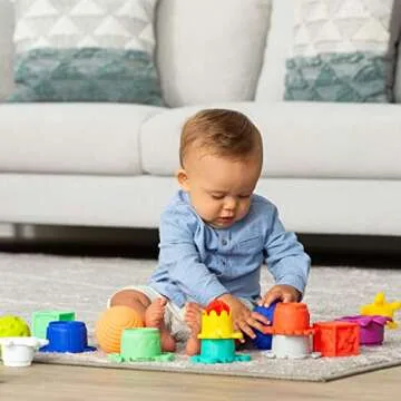 Infantino Sensory Balls, Blocks & Cups 16 Piece Set - Textured, Soft & Colorful Toys Includes 4 Balls, 8 Stack & Nest Cups, 4 Squeeze Blocks, Ages 0 Months +