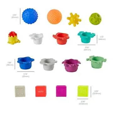 Infantino Sensory Balls, Blocks & Cups 16 Piece Set - Textured, Soft & Colorful Toys Includes 4 Balls, 8 Stack & Nest Cups, 4 Squeeze Blocks, Ages 0 Months +