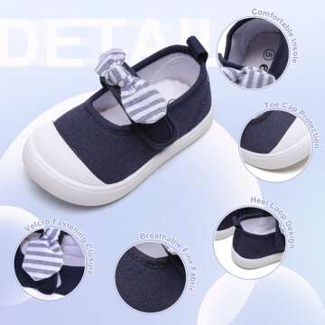 GENGASUN Toddler Girl's Canvas Sneakers Bowknot Mary Jane Flat Shoes Non-Slip for Kids School Unifor...