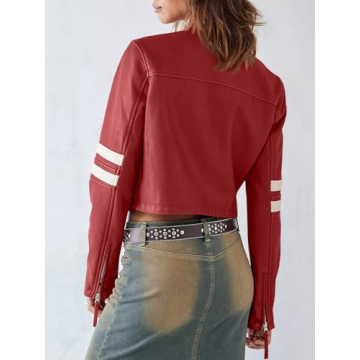 Saodimallsu Women’s Faux Leather Cropped Moto Jacket