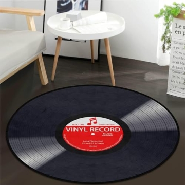 keepcute Music Record Non-Slip Round Area Rug for Home