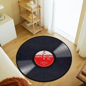 keepcute Music Record Non-Slip Round Area Rug for Home