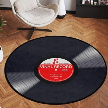 keepcute Music Record Non-Slip Round Area Rug for Home