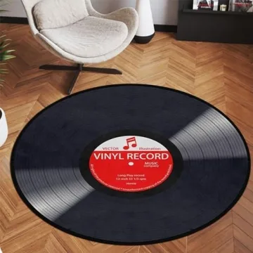 keepcute Music Record Non-Slip Round Area Rug for Home