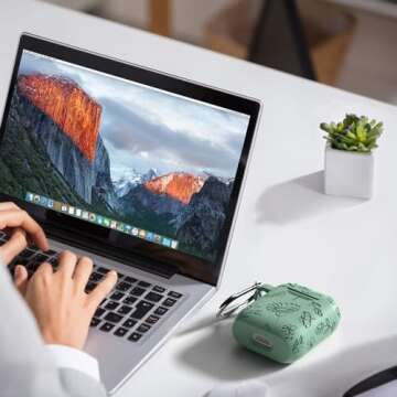 Filoto Airpods Case, Silicone Flower Engraved Protective Case Cover Apple Airpod 2/1 Skin Cover with Keychain for Women Girls, Cactus Green Flower