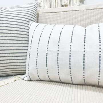 Slow Cow Linen Embroidery Decorative Lumbar Throw Pillow Cover Rectangular Pillowcase Cushion Cover for Bed Couch Sofa 12 x 24 Inches Dark Gray