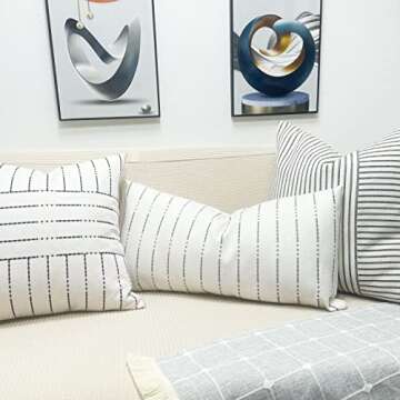 Slow Cow Linen Embroidery Decorative Lumbar Throw Pillow Cover Rectangular Pillowcase Cushion Cover for Bed Couch Sofa 12 x 24 Inches Dark Gray