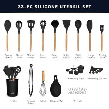 Home Hero 33 Pcs Kitchen Cooking Utensils Set, Non-Stick Silicone Cooking Kitchen Utensils Spatula S...