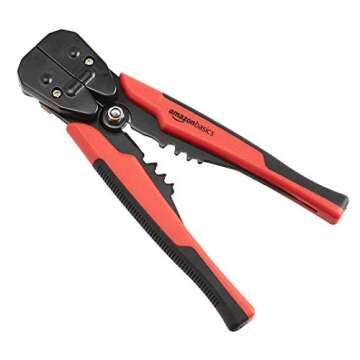 Amazon Basics Wire Strippers, Self-Adjusting Crimper, Stripping Tool, Black/Red