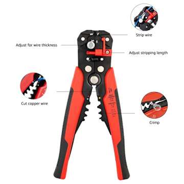 Amazon Basics Wire Strippers, Self-Adjusting Crimper, Stripping Tool, Black/Red