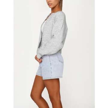 KIGRAD Womens Casual Open Front Button Up Cropped Cardigan Sweaters - Trendy Fall Outfits