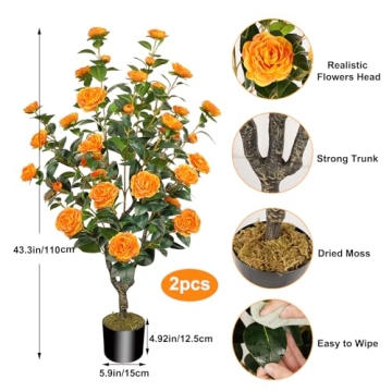 Lively Camellia Tree 43.3 Inches - Elegant Faux Flowers