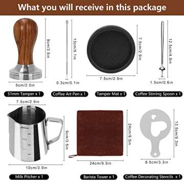 Y-Step 22 PCS Coffee Tamper Set, Espresso Accessories Kit Barista Kit, with Espresso Tamper 51mm, Fr...