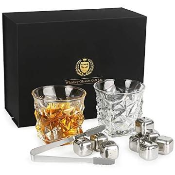Whiskey Gifts for Men Dad, Kollea Whiskey Glasses Set with 8 Reusable Whiskey Stones, Drinking Gifts...