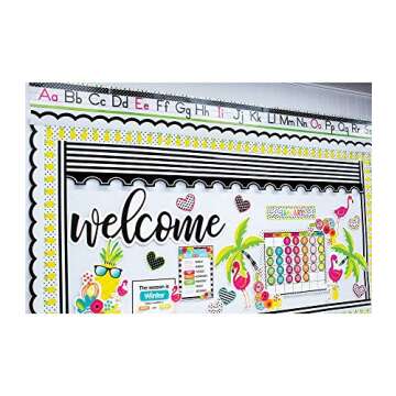 Schoolgirl Style - Industrial Chic | Black and White Stripes Bulletin Board Borders | 12 Strips, 36ft