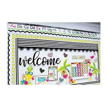 Schoolgirl Style - Industrial Chic | Black and White Stripes Bulletin Board Borders | 12 Strips, 36ft