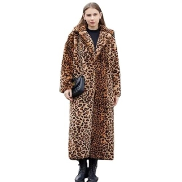 Women’s Long Faux Fur Leopard Print Coat for Chic Style
