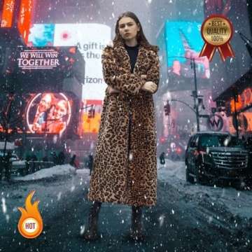 Women’s Long Faux Fur Leopard Print Coat for Chic Style