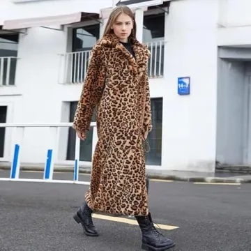 Women’s Long Faux Fur Leopard Print Coat for Chic Style