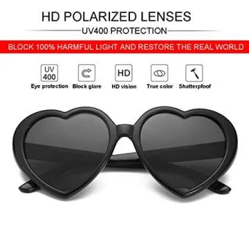 JOVAKIT Polarized Heart Shaped Sunglasses for Women Vintage Fashion Lovely Retro Oversized Eyeglasses Style UV400 Protection Lens (Black/Grey)