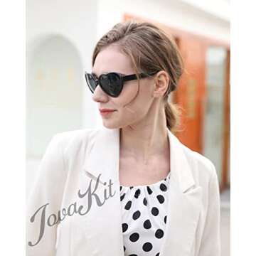 JOVAKIT Polarized Heart Shaped Sunglasses for Women Vintage Fashion Lovely Retro Oversized Eyeglasses Style UV400 Protection Lens (Black/Grey)