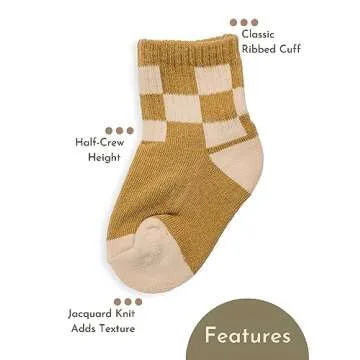 Lottie Dottie Baby, Toddler Half-Crew Cotton Socks 2-Pack | Checkered and Retro Stripe Socks | Unisex Novelty Socks