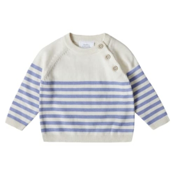 Stellou & Friends 100% Organic Cotton Knit Striped Toddler Sweater with Button Closure