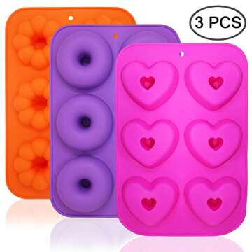 3 Pack Silicone Baking Tray Doughnut Maker Moulds, FineGood Cupcake Tray Silicone Muffin Molds Donut Pan Bagel Making Mould Tray