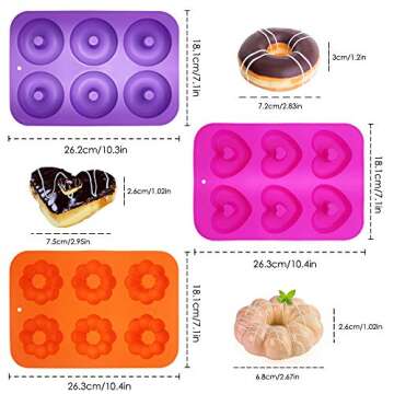 3 Pack Silicone Baking Tray Doughnut Maker Moulds, FineGood Cupcake Tray Silicone Muffin Molds Donut Pan Bagel Making Mould Tray