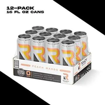 Rowdy Energy Drink, Peach Mango, Sugar Free - Natural Caffeine, Electrolytes | Hydration, Workout Performance, Focus, Recovery | B Vitamins and Keto-Friendly, 16 Fl Oz (12 Pack)
