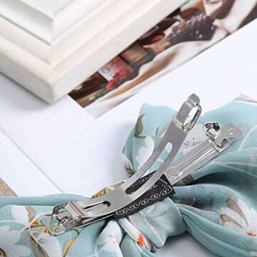 Chiffon Bow Barrettes Hair Clips - AWAYTR 2 Packs Flower Elastic Hair Bow for Women Wedding Party (light blue+pink)