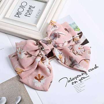 Chiffon Bow Barrettes Hair Clips - AWAYTR 2 Packs Flower Elastic Hair Bow for Women Wedding Party (light blue+pink)