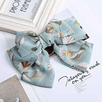 Chiffon Bow Barrettes Hair Clips - AWAYTR 2 Packs Flower Elastic Hair Bow for Women Wedding Party (light blue+pink)