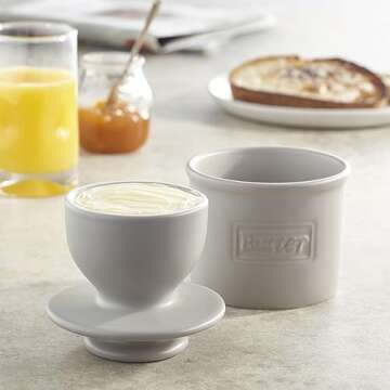 Butter Bell - The Original Butter Bell crock by L Tremain, a Countertop French Ceramic Butter Dish Keeper for Spreadable Butter, Café Matte Collection, Stone