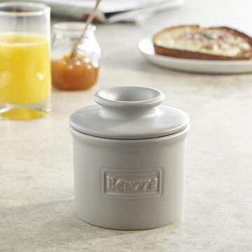 Butter Bell - The Original Butter Bell crock by L Tremain, a Countertop French Ceramic Butter Dish Keeper for Spreadable Butter, Café Matte Collection, Stone