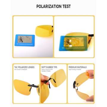 FIMOSON Clip On Polarized Night Driving Glasses, Anti Glare Night Vision Glasses to Wear Over Prescription Glasses, Driving Glasses with UV 400 Blocker for Men Women (2 pack)