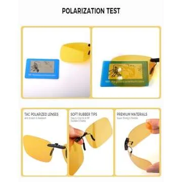 FIMOSON Clip On Polarized Night Driving Glasses, Anti Glare Night Vision Glasses to Wear Over Prescription Glasses, Driving Glasses with UV 400 Blocker for Men Women (2 pack)