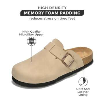 Project Cloud Women’s Genuine Suede Footbed Clogs for Women - Memory Foam Arch Support Clog Slippe...