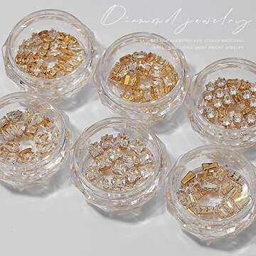 120Pcs Metal Nail Art Zircon Charms Gold Silver Sparkling Nail Charms Gems Rhinestones Glass Resin Jewelry Flatback Diamonds for Nail Art and Decoration DIY Manicure