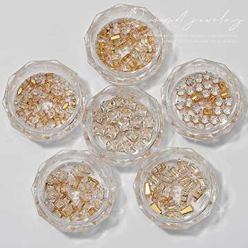 120Pcs Metal Nail Art Zircon Charms Gold Silver Sparkling Nail Charms Gems Rhinestones Glass Resin Jewelry Flatback Diamonds for Nail Art and Decoration DIY Manicure