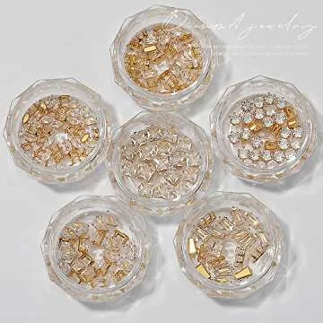 120Pcs Metal Nail Art Zircon Charms Gold Silver Sparkling Nail Charms Gems Rhinestones Glass Resin Jewelry Flatback Diamonds for Nail Art and Decoration DIY Manicure