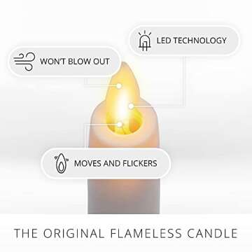 Luminara Set of 2 Moving Flame LED Tapers (1x6-inch), Flameless Candle, Flat Top, Smooth Real Wax, Unscented (White)