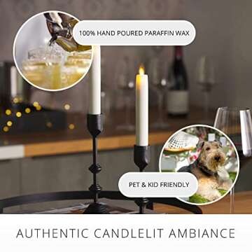 Luminara Set of 2 Moving Flame LED Tapers (1x6-inch), Flameless Candle, Flat Top, Smooth Real Wax, Unscented (White)